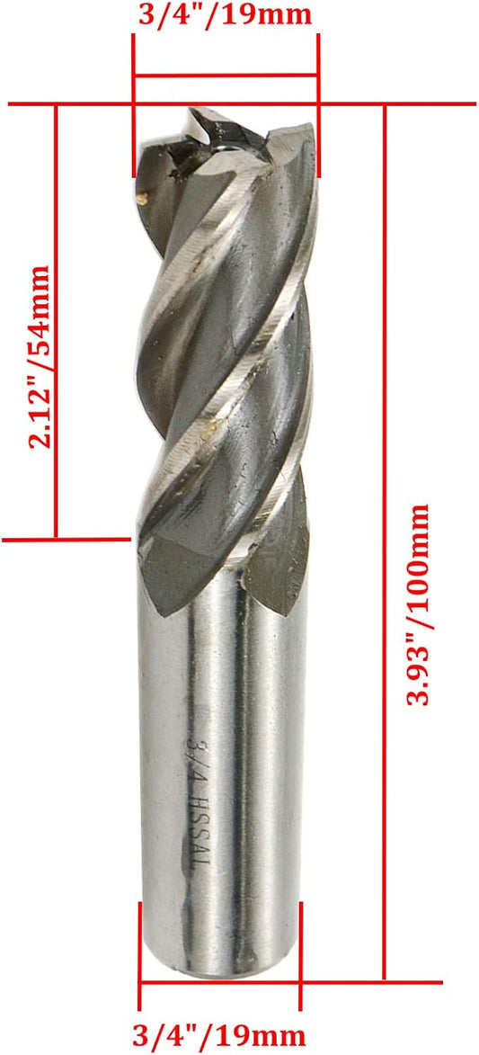 End Mill 3/4" Cutting Dia 3/4" Shank Dia End Mill Drill Bits for Cuttting Metal Stainless Steel Cast Iron