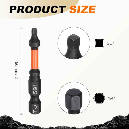 HARFINGTON 5pcs Square Head Screwdriver Bits 1/4" Hex Shank SQ1 Magnetic Head 2" Length S2 Steel Screw Driver Drill Bit for Repair Work Electric Screw Driver