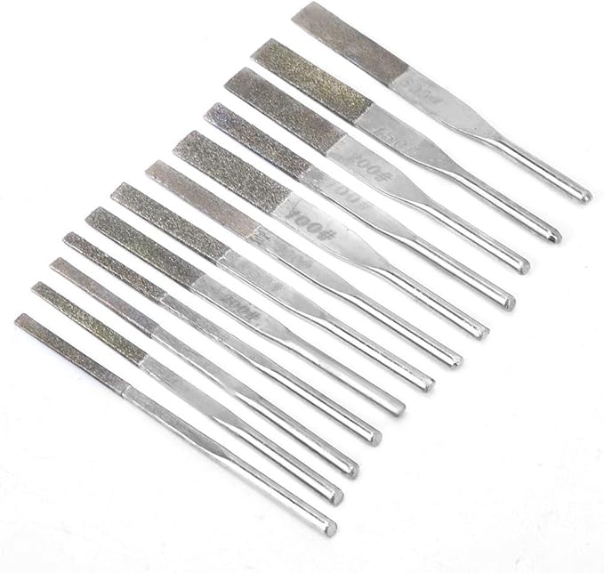 12 Piece Needle File Set, Shank Taper Machine Files for Reciprocating Grinding, 100/150/200/300 Grit