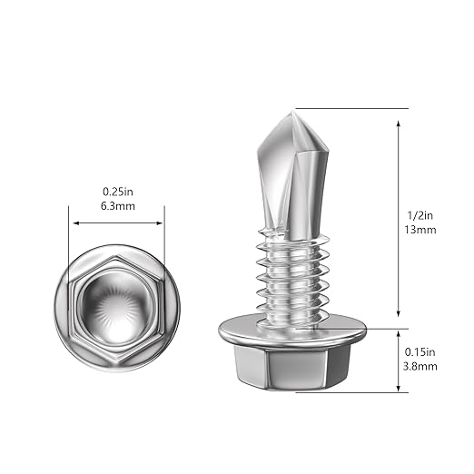(400Pcs) #8×1/2" Hex Washer Head Self Drilling Screws, 410 Stainless Steel Metal SheetScrews,TEK Screws, Sheet Metal Self Tapping Screws