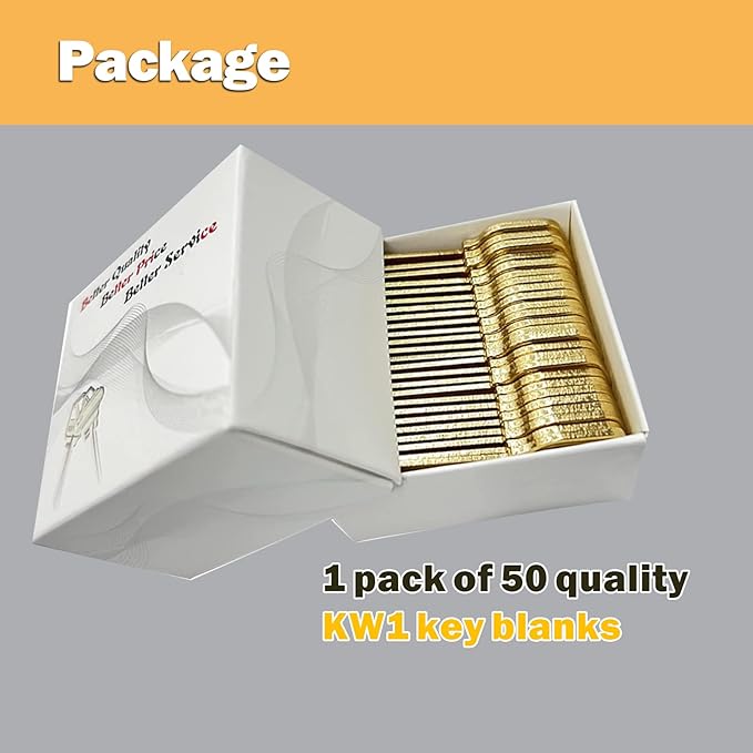 Premium Brass KW1 Key Blanks, Uncut Blank Keys for Residential & Commercial Use, Copper Structures Blank Keys, Pack of 50