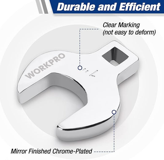 WORKPRO 3/8" Drive Crowfoot Wrench Set, 10-Piece SAE Crowfoot Wrench with Clip-on Organizer, 3/8??1?? Great for Automotive Repair Work Hard-To-Reach Areas