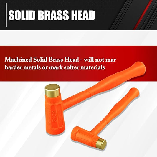 C&T 2-Pieces Dead Blow Hammer Set with Brass Cap, Orange,Shockproof Design, No Rebound Hammer,Unibody Molded Grip, Spark and Rebound Resistant