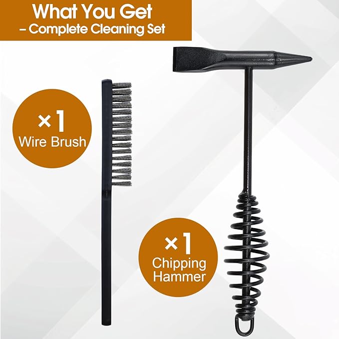 Chipping Hammer and Wire Brush Set – 10.6 in Heavy Duty Welding Hammer with Spring Handle and Steel Bristle Brush, Welding Tools and Accessories for Weld Slag Removal