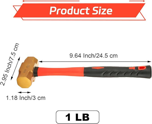 QTLCOHD 1 lb Brass Hammer, Fiberglass Sledge Hammer with Handle, Non-Sparking, Die-Forge, 11"