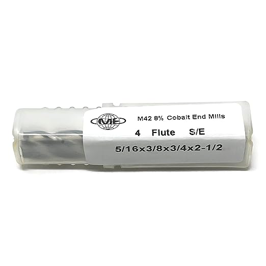 CME 5 pcs M42 Cobalt End Mills, Square Nose, Bright (Uncoated) Finish, 5/16" Mill Diameter, 3/4" Length of Cut, 2 1/2" Overall Length, 4 Flute, Center Cutting