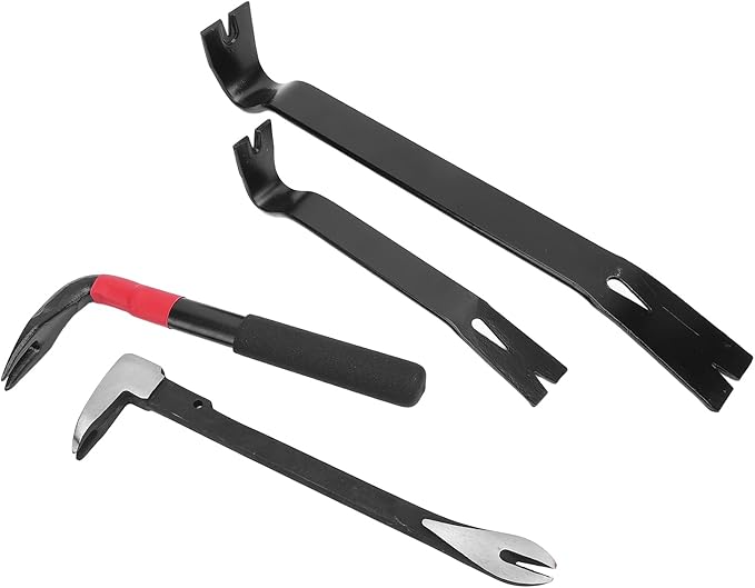 Nail Puller Pry Bar Set 4 Pcs Multi Functional High Hardness Ergonomic Design Flat Crowbar for Home Decoration Woodworking 45 Manganese Steel 9 Inch 10 Inch 15 Inch