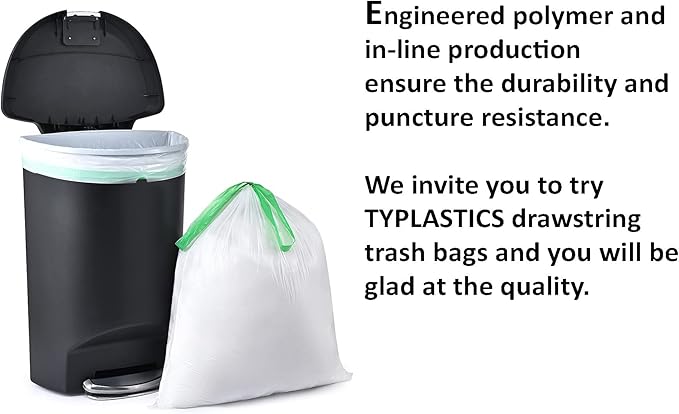TYPLASTICS Drawstring Trash Bags, 30 Gallon Multipurpose Heavy Duty Garbage Bags, 65 Count