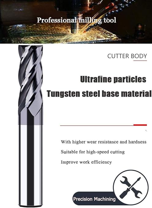 3/8" Carbide Square End Mill, HRC 45 Deg Single End 4 Flute AlTiN Coating Mill Bits (5, 3/8)
