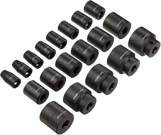 Amazon Basics 19-Piece 1/2-Inch Drive 6 Point Shallow Impact Socket Set, SAE Size With Carrying Case, 10.2" x 8.5" x 2.4"(Previously Denali brand) (Pack of 4)
