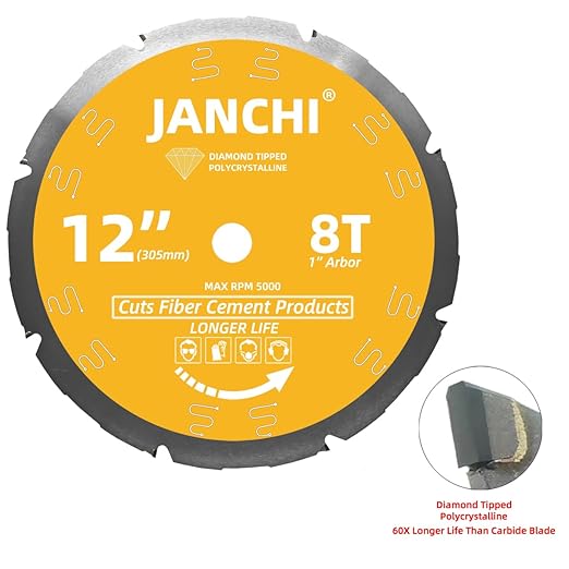 12-Inch 8T PCD Tip Hardie Fiber Cement Saw Blade with 1-Inch DMK Arbor, Polycrystalline Diamond Tipped Teeth Saw Blade for Laminate Flooring