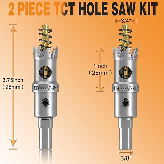 2-Pack 3/4" TCT Hole Saws for Hard Metal, Heavy Duty 19mm Tungsten Carbide Tipped Hole Cutters Set with Spring-Loaded Pilot Drill Bits for Stainless Steel, Metal, Iron, and Plastic