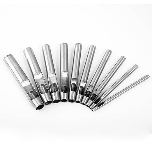 WUTA 10Pcs Leather Punch Set 0.5mm to 5mm Hole Punching Tools for Leather, Watch Bands, Fabric, Plastic, Gaskets DIY Crafting Kit