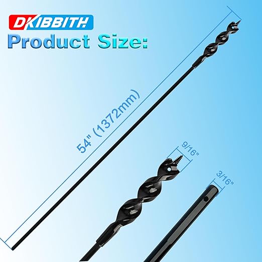 Flexible Installer Drill Bit for Pulling Wires Through Walls Ceilings and Sidewalks,54-Inch Long, 9/16-Inch Auger with a Fish Eye Hole and Screw Point, 3/16" 3-Flat Anti-Slip Shank
