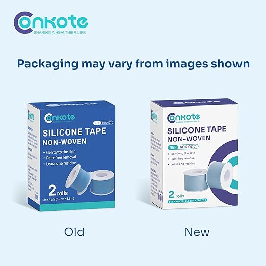 Conkote Soft Silicone Tape, Pain-Free Removal, Easy Cut Size, 1" x 4 Yards, 2 Rolls