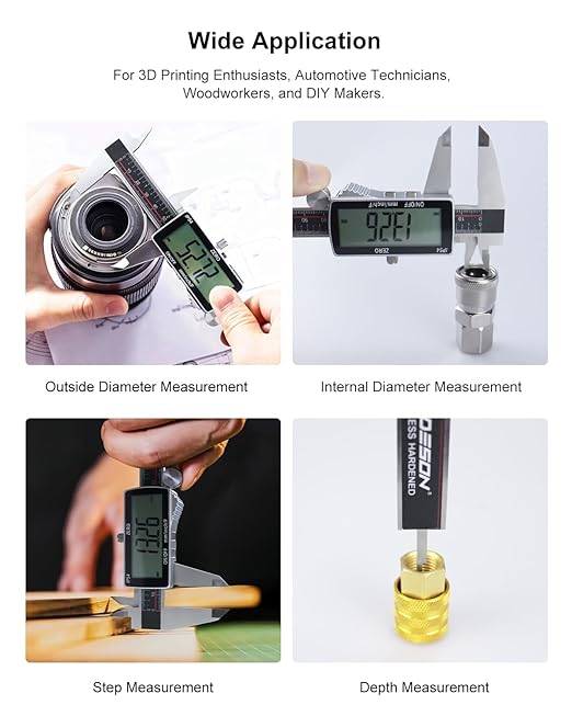 Digital Caliper, 6 Inch Rechargeable & Power Indicator Caliper Measuring Tool - 0.01mm Accuracy, Large LCD Vernier Calipers - IP54 & Stainless Steel, MM/Inch/F for Metal & Wood Working, 3D Printing