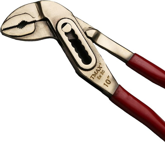 Non-Sparking 10 Inch Aluminum-Bronze Adjustable Water Pump Plier, Alligator V-Jaw Tongue and Groove Joint, Non Spark Plumbing Tool, Spark Free Safety, Non-Magnetic, Corrosion-Resistant
