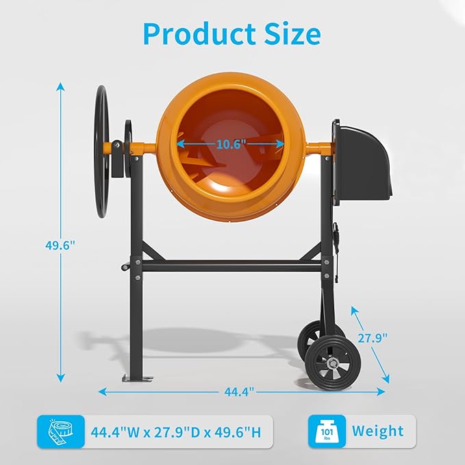 5.5 Cu.Ft. Concrete Mixer, Heavy Duty Portable Concrete Mixer with Wheel & Stand, Electric Cement Mixer Machine with 140L Drum, 120V Motor for Concrete, Mortar,Seeds, and Feed,Orange.