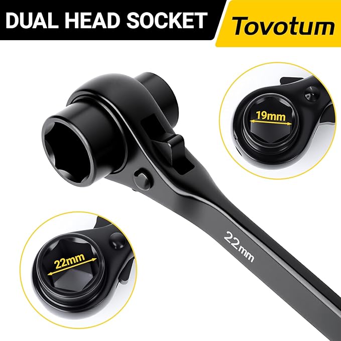 2PC 19mm횞22mm Or 3/4"횞7/8" 6 Point Double Ended Socket Ratcheting Podger Scaffold Spud Wrench Black