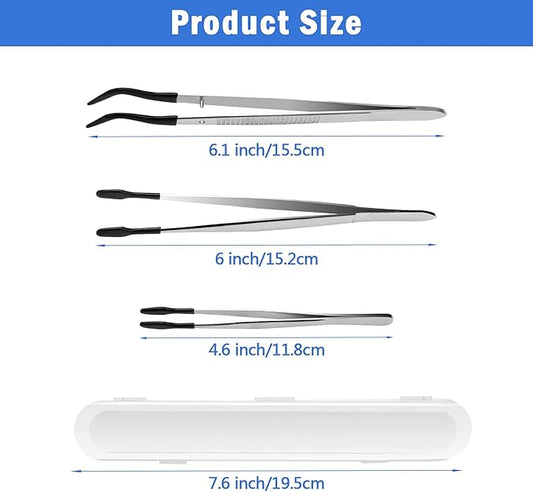 3PCS Tip Tweezers, Silicone Rubber Flat Tipped Tweezers Bent Tip for Jewelry Coin Stamp (Black)