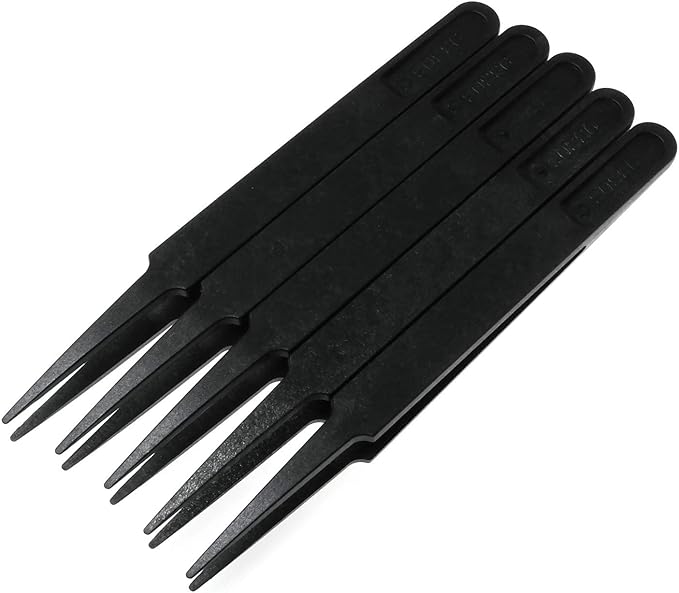 E-outstanding Anti-static Tweezer 5PCS 4.6Inch Black Plastic Pointed Tip Anti-static Tweezers Repairing Tools for Electronic Repairing