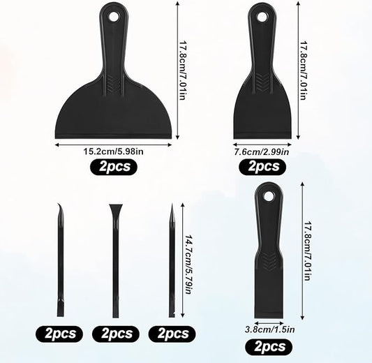 12pcs Plastic Putty Knife Set, Spackle Tool, Include 6 Black Flexible Putty Scraper and 6 Detail Scraper for Repair Spackling Patching Plastering and Painting