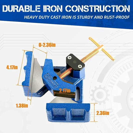 COGNATIVE W04C Ductile Iron Welding Machine Angle Clamp, Heavy Duty Right Angle 90 Degrees Welding Clamps for Woodworking Corner Miter Clamp
