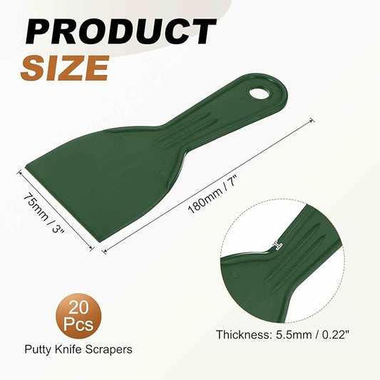 HARFINGTON 20pcs Putty Knife Scraper 3" Width Flexible Plastic Putty Knife Paint Scraper Tool for Taping Drywall Spreading Painting Wall Scratching Dark Green