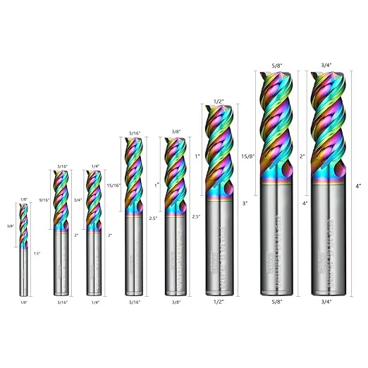 Tools (1/2" 3/8" 5/16" 1/4" 1/8" 5Pcs) Carbide End Mills Set, DLC Coating, CNC Mill Bits for Aluminum, Composite Materials,3 Flute Solid Carbide Square End Mills
