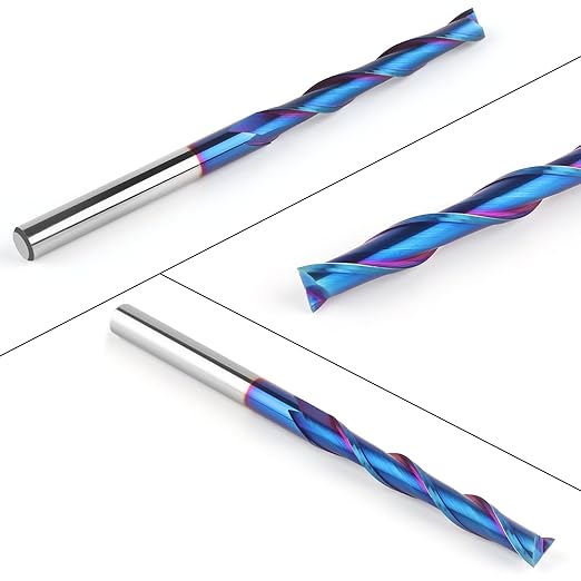Extra Long 4 Inch Upcut Spiral Router Bit 1/4 Inch Shank, 1/4 Inch Cutting Diameter, Solid Carbide with NACO Coating CNC Router Bits End Mill for Wood Cut, Trimming, Carving