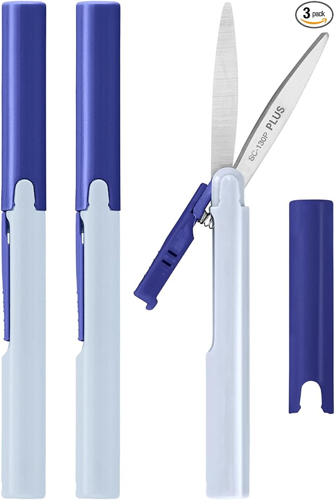 Plus Pen Style Compact Twiggy Scissors with Cover, 3-Pack Blue