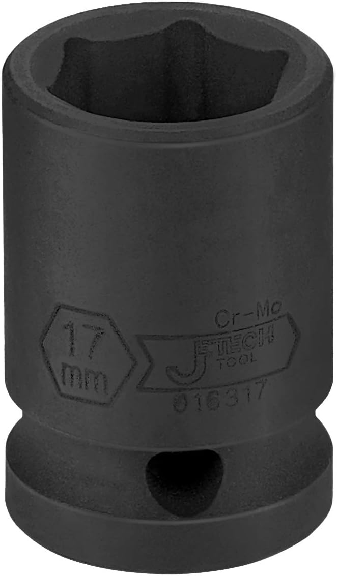 JETECH 1/2 Inch Drive 17mm Standard Impact Socket, Chrome Molybdenum Alloy Steel, 6-Point Design, Metric
