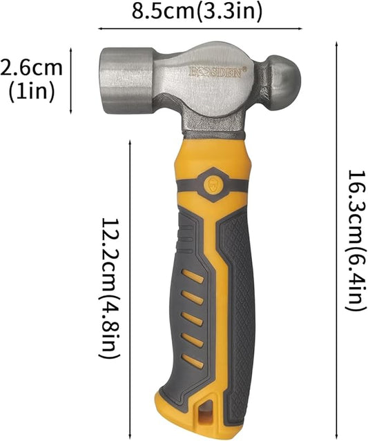 BOOSDEN Small Ball Peen Hammer, 15 oz, Stubby, Forged Fine Grain Steel Head, Non-slip Rubber Grips, Jewelry Hammer for Metalworking, Crafting