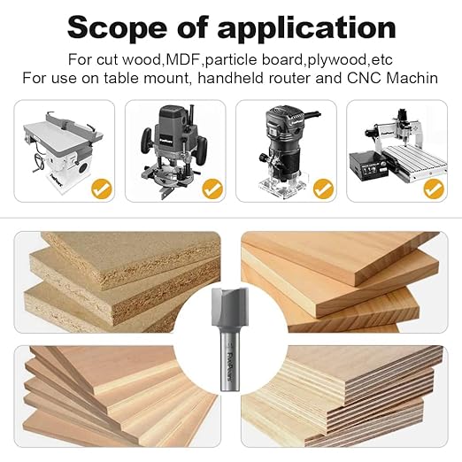 FivePears Straight Router Bits 1/2 Inch Shank Double Flute, 1 Inch Cutting Diameter, 3/4 Inch Cutting Length, Used for Create Groove, Dado or Hollow