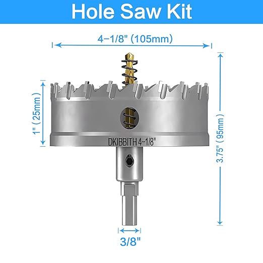 TCT Hole Saw Set, 4-1/8"(105mm) Heavy Duty Tungsten Carbide Tipped Hole Cutters for Stainless Steel Mild Steel Copper Iron Brass Plastic and More, with Titanium-Plated Pilot Drill Bits.