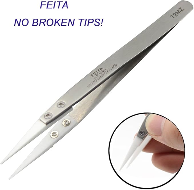 FEITA Pointed Ceramic Tips Replaceable Heat Resistance Heads for Ceramic Tweezers - White - 2 Pairs