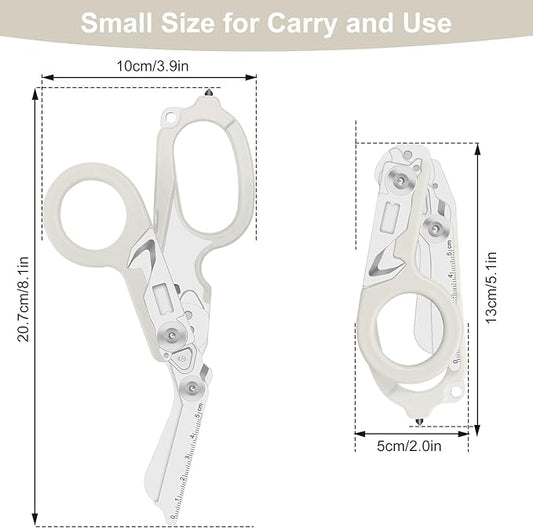 6 in 1 trauma shears, folding emergency shear, Outdoor Camping Tools, Seat Belt Cutter, Oxygen Cylinder Wrench, Complimentary Adjustable Wrench (Luminous Silver)