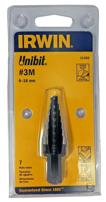 Irwin 11103 Unibit3M 6-Millimeter to 18-Millimeter by 3/8-Inch Shank Step Drill Bit