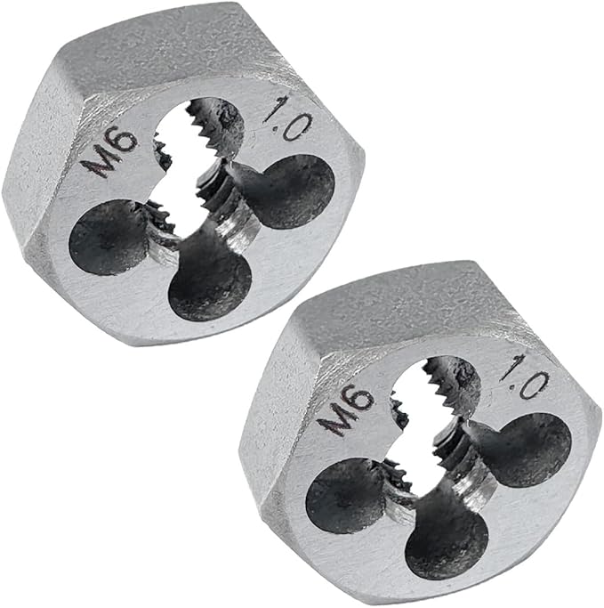 M6 x 1.0 Hex Die 2 Pcs Right Hand Thread Repair Tool Alloy Steel Hexagonal Die for External Thread Cutting and Screw Thread Restoring in Metalworking and Machinery