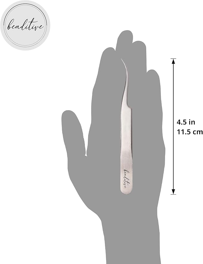 Beaditive High Precision Curved Tip Tweezers 3 Pack - 4.5" Craft Tweezers for Sewing, Beading & DIY Crafts - Non-Serrated Jewelry Tweezer Set with Fine Curved Tips - Stainless Steel Hobby Tweezers