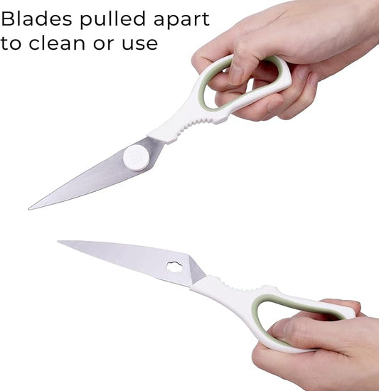 Linoroso Kitchen Scissors All Purpose Kitchen Shears with Magnetic Holder, Soft Grip Handle Cooking Scissors Dishwasher Safe with Come Apart Blade Heavy Duty Scissors for Meat, Vegetable, Herb, White