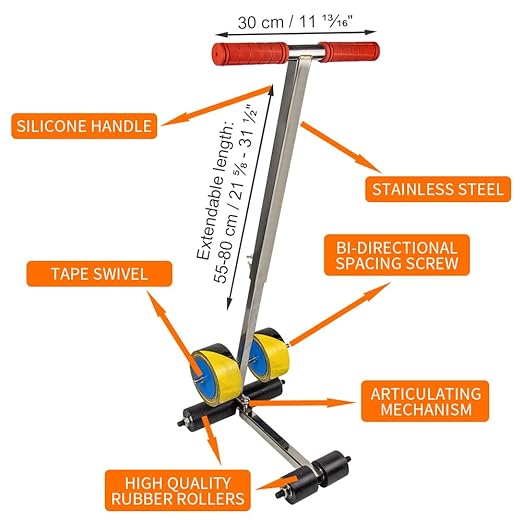 BAUSATZ Tape Marking Machine Hand-Push Tape Sticking Machine Lane Marking Applicator with Rubber Roller Manual Floor Tape Applicator,Can Draw arcs, Curves, and Straight Lines