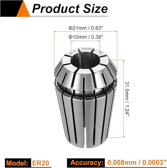HARFINGTON Spring Collet Chuck ER20 10mm 65Mn Spring Steel Precision Router Collets for CNC Engraving Milling Lathe Tool