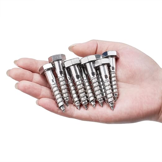 20 Pcs M10x2 Inch Lag Screw Kit with Washers Hex Head Lag Screws for Indoor 304 Stainless Steel 18-8 Medium Sized Wood Structure Fastening Reinforcement