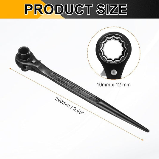 HARFINGTON 2pcs Scaffolding Podger Ratchet Wrench 10mm x 12mm CR-V 12 Point Double Ended Socket Ratcheting Podger Scaffold Spud Spanner Tool for Auto Repair Mechanical Maintenance, Black