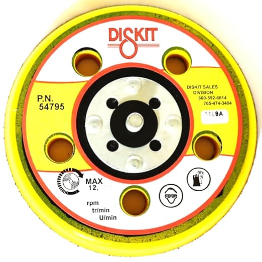 GripIt Sanding Pad 54795: Soft, 5", Hook, 5 Hole, Standard Profile, 5/16-24 Male