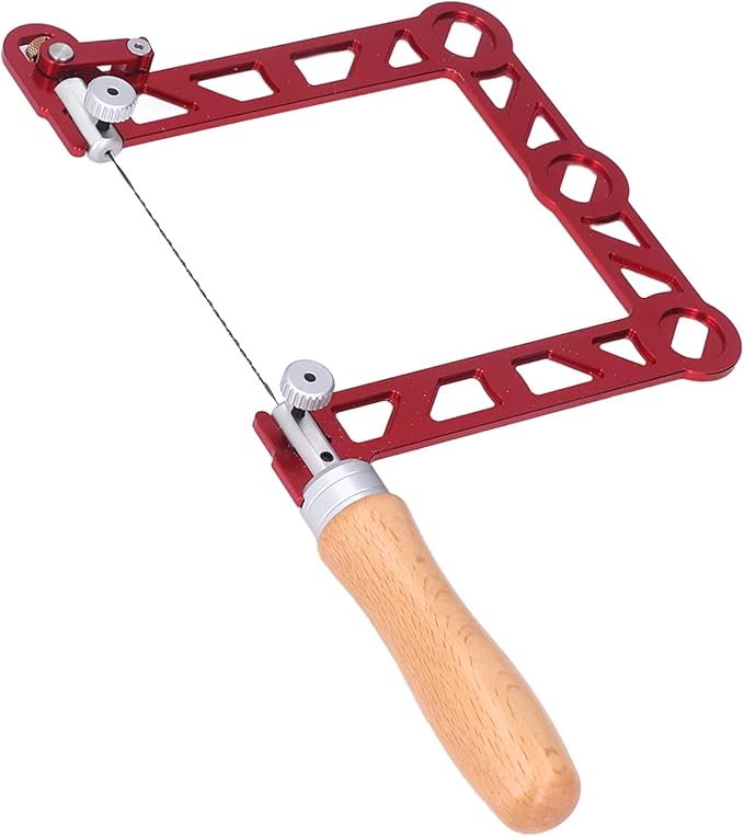 Mini Woodworking Hand Saw, U Shape with Wooden Handle, Aluminum Alloy, Red, for Jewelry Making and Metal Processing, Includes Saw Blade and Hex Wrench (5 Inch)