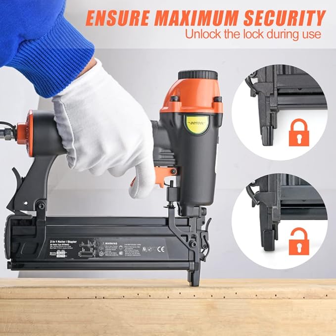 Pneumatic Brad Nailer,18 Gauge,2 in 1 Air Nail Gun Staple Gun,Accepts 2 Inch Brad Nails and Crown 1-5/8 inch Staples,with Carrying Case and 1000pcs Nails,for Carpentry, DIY,Woodworking