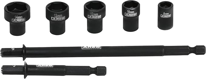 ARES 27087 ??Nut Driver Set ??Metric Magnetic 7-Piece ??Detachable and Cleanable ??Radial 6 Point Drive Sockets Load on Flats - Removable Socket Ends for Easy Cleaning ??Heavy Duty CR-V Steel