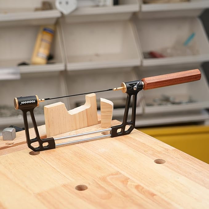 TOOLCOOL Coping Saw for Woodworking Aluminum Alloy Frame Hardwood Round Handle Handsaw with 15T 18T 24T High Speed Steel Saw Blades